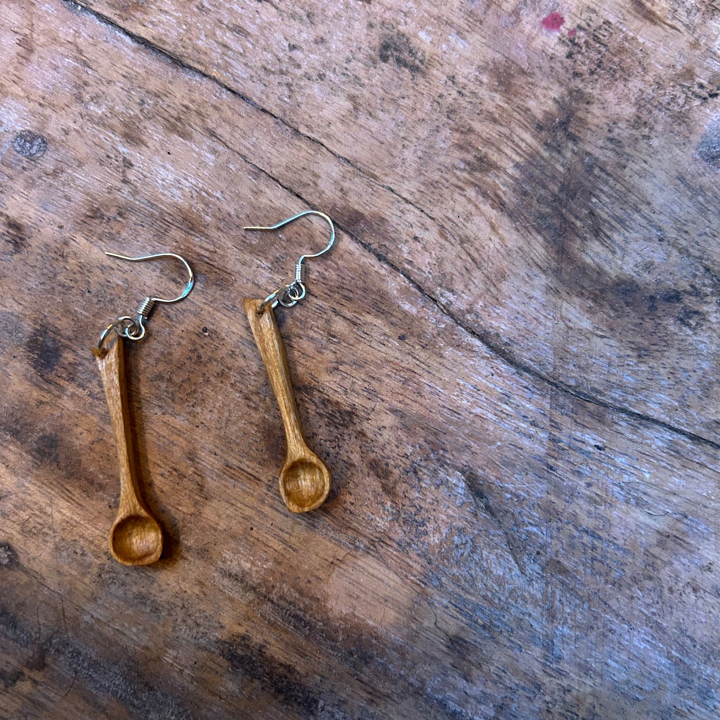 Tiny Spoon Earrings ~ Cherry Wood