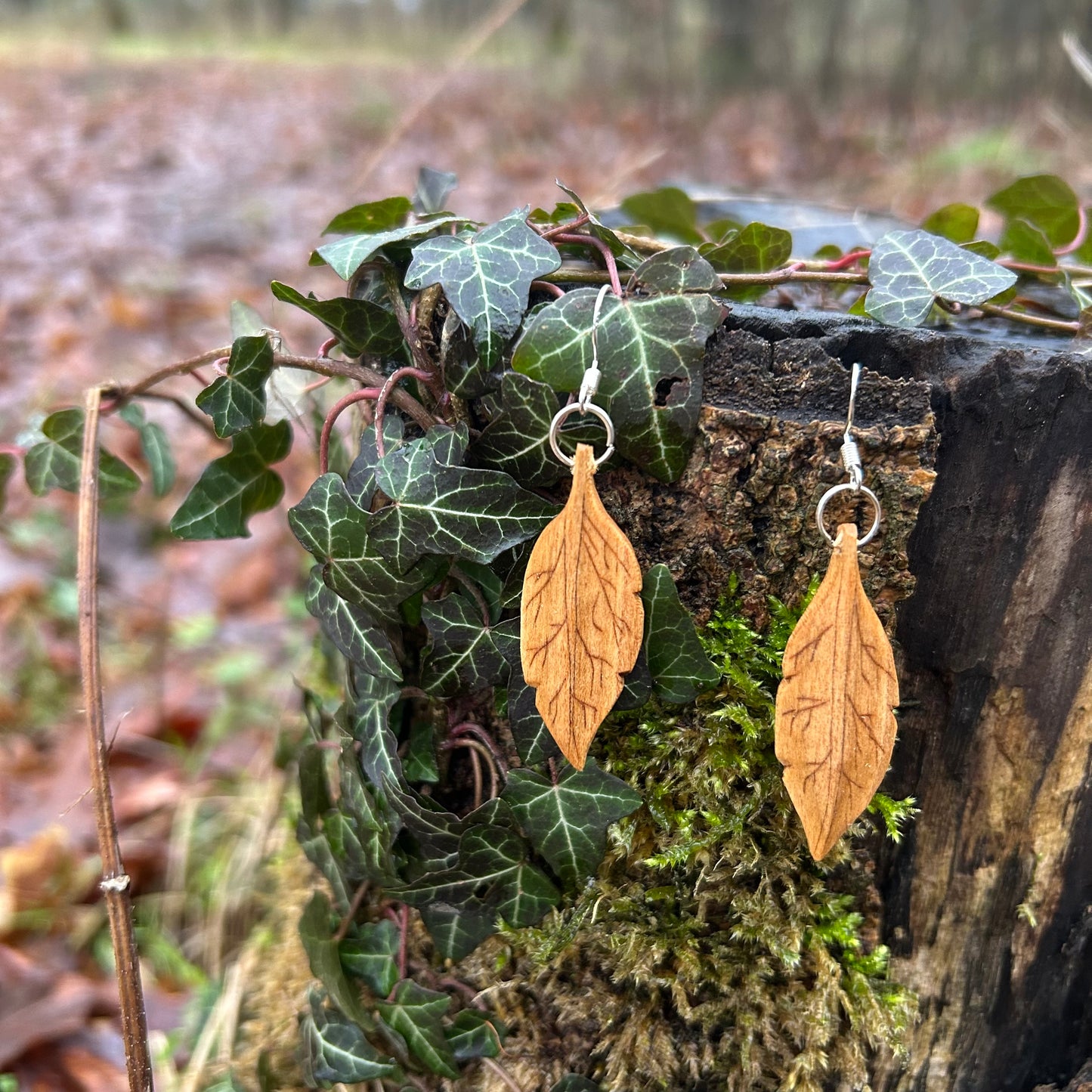 Leaf Earrings ~ Cherry Wood