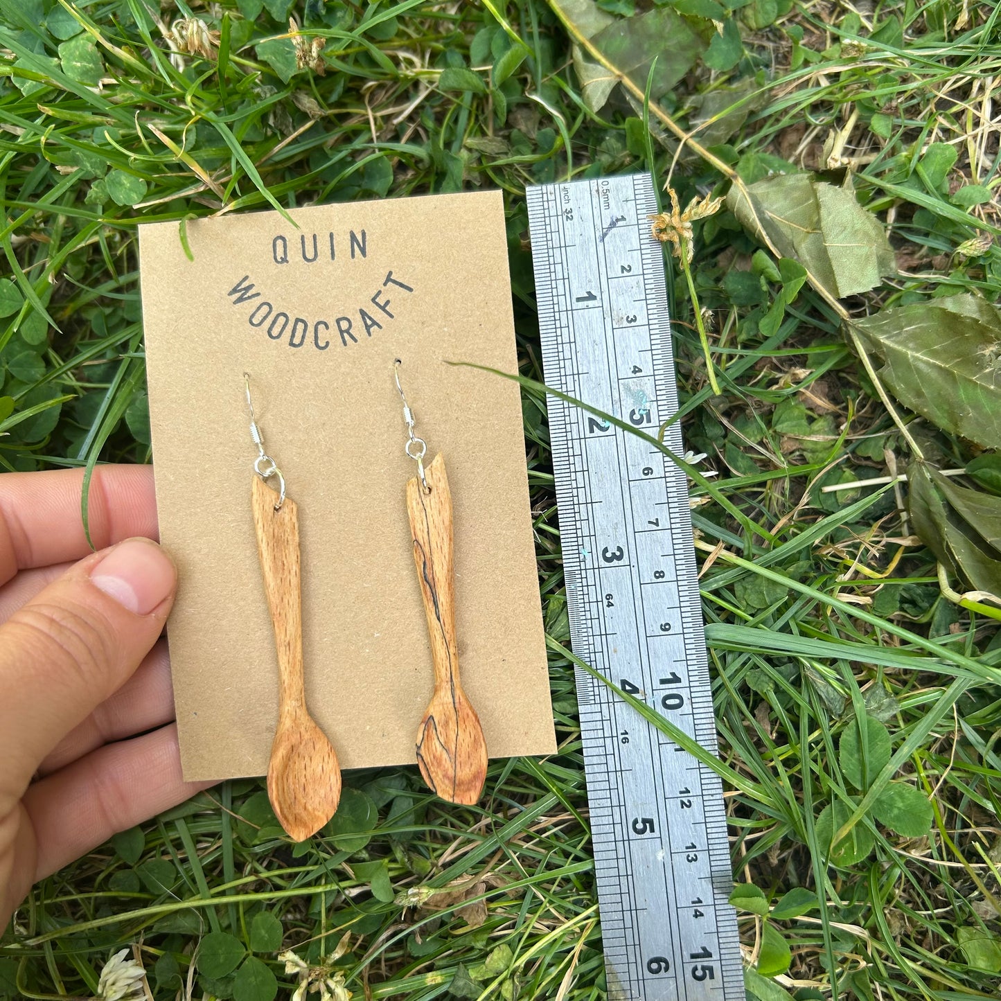 Tiny Spoon Earrings ~ Spalted Beech