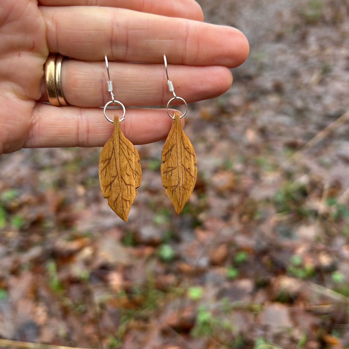 Leaf Earrings ~ Cherry Wood