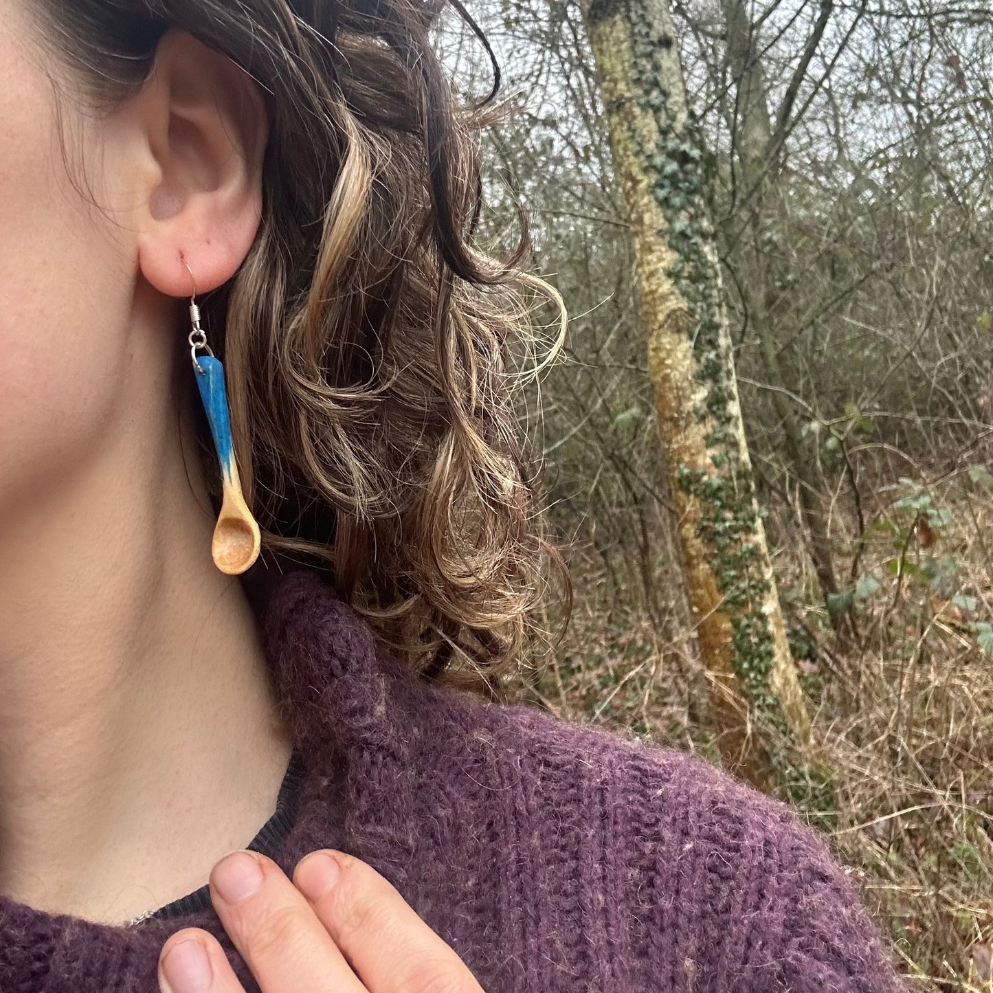 Tiny Spoon Earrings - Kingfisher Blue ~ Hazel Wood