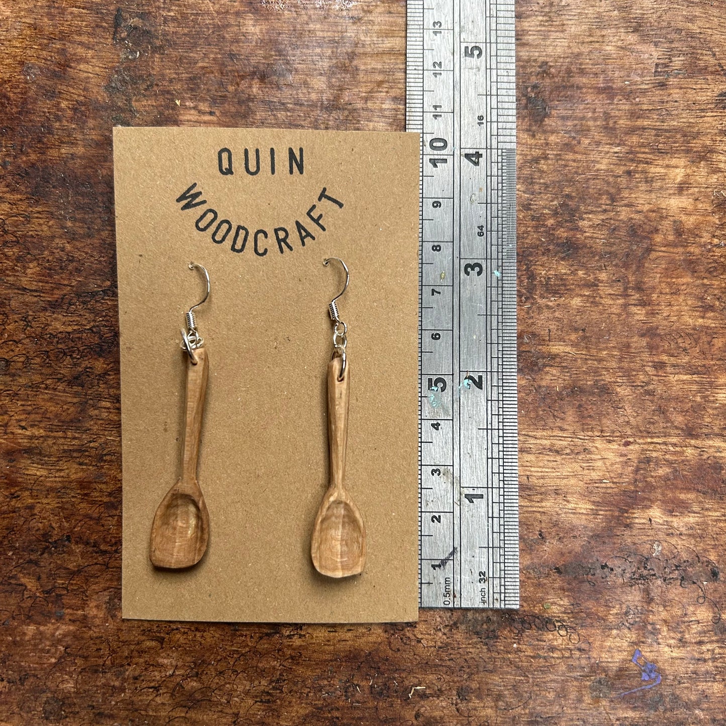 Tiny Spoon Earrings - Beech