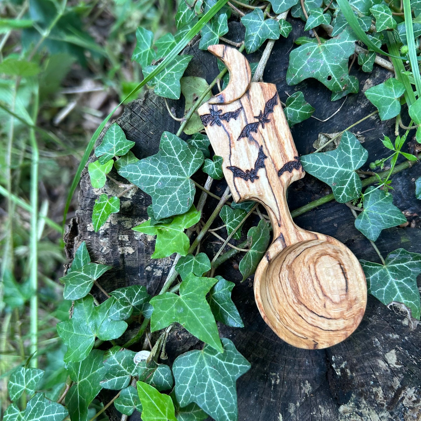 Bats Beneath The Moon ~ Coffee Scoop ~ Spalted Beech