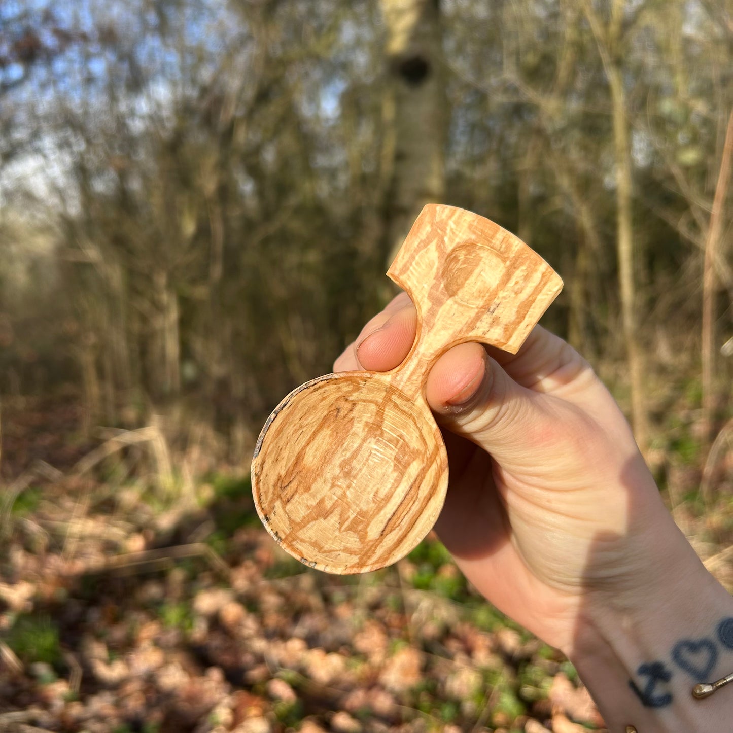 ~ Circles ~ Small Caddy Spoon ~ Spalted Beech