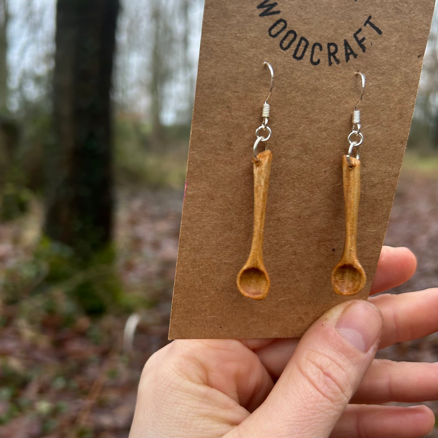 Tiny Spoon Earrings ~ Cherry Wood