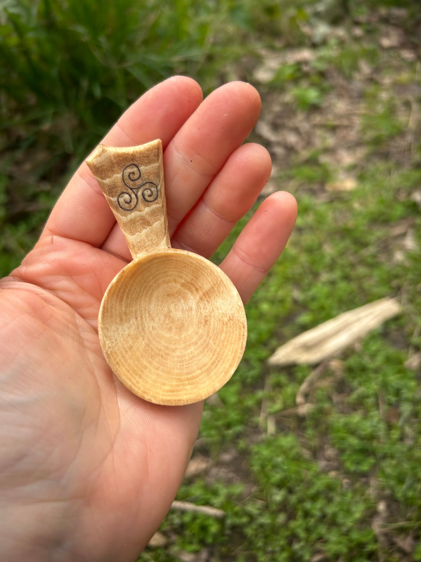 Celtic Caddy Spoon ~ Triskelion ~ Beech Wood