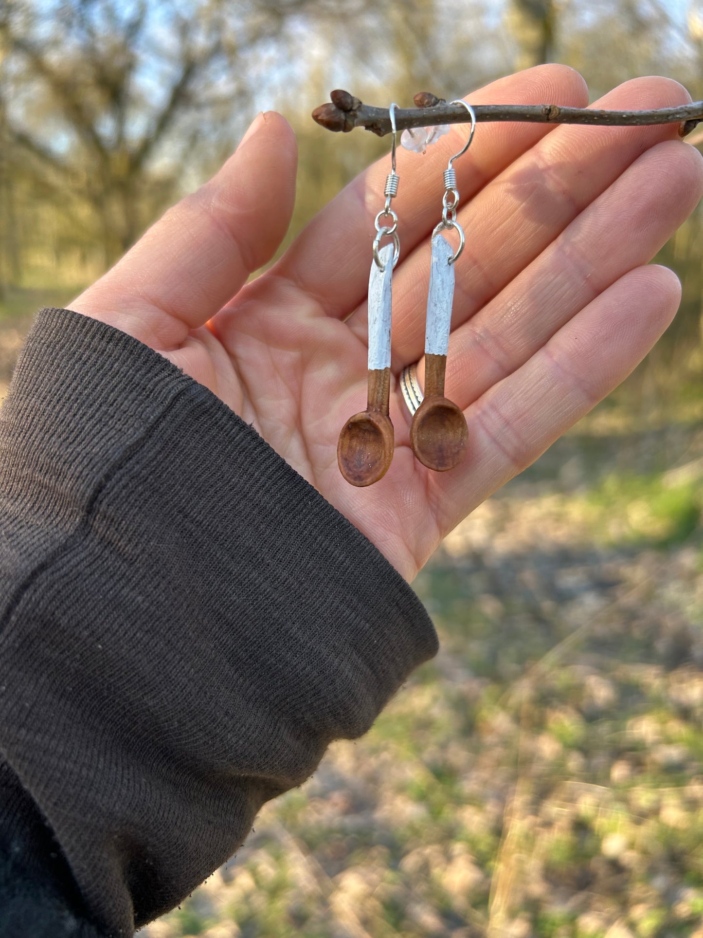 Tiny Spoon Earrings ~ White Cherry