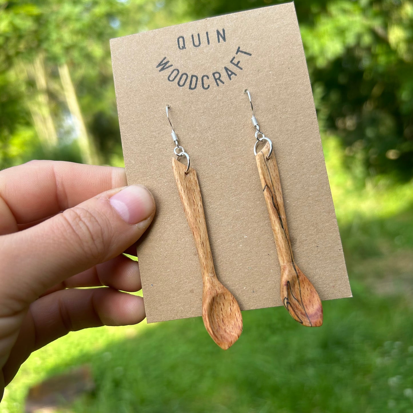 Tiny Spoon Earrings ~ Spalted Beech