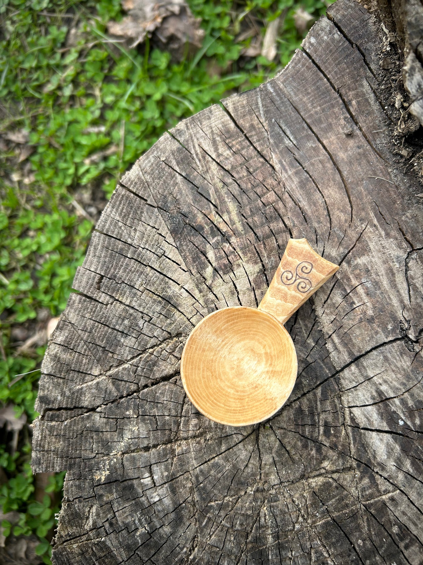 Celtic Caddy Spoon ~ Triskelion ~ Beech Wood