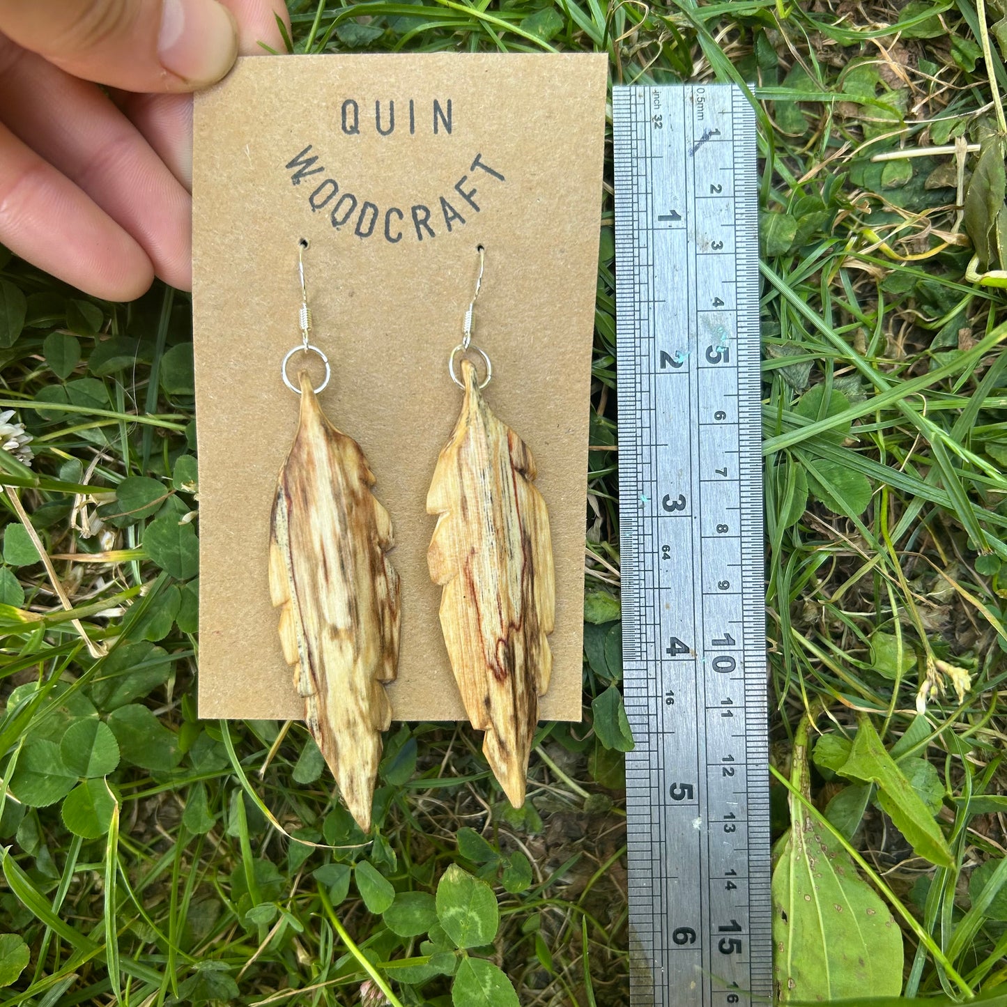 Feather Earrings ~ Spalted Beech (large)