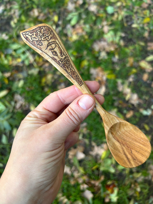 Sleeping Green Man ~ Eating Spoon ~ Cherry Wood