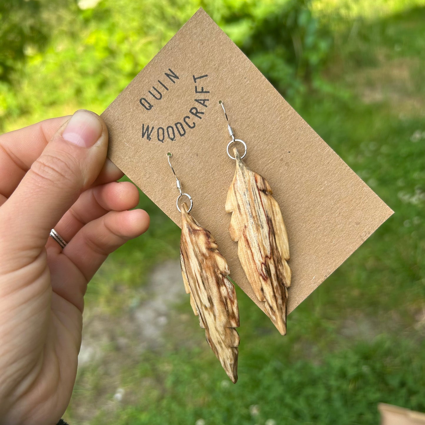 Feather Earrings ~ Spalted Beech (large)