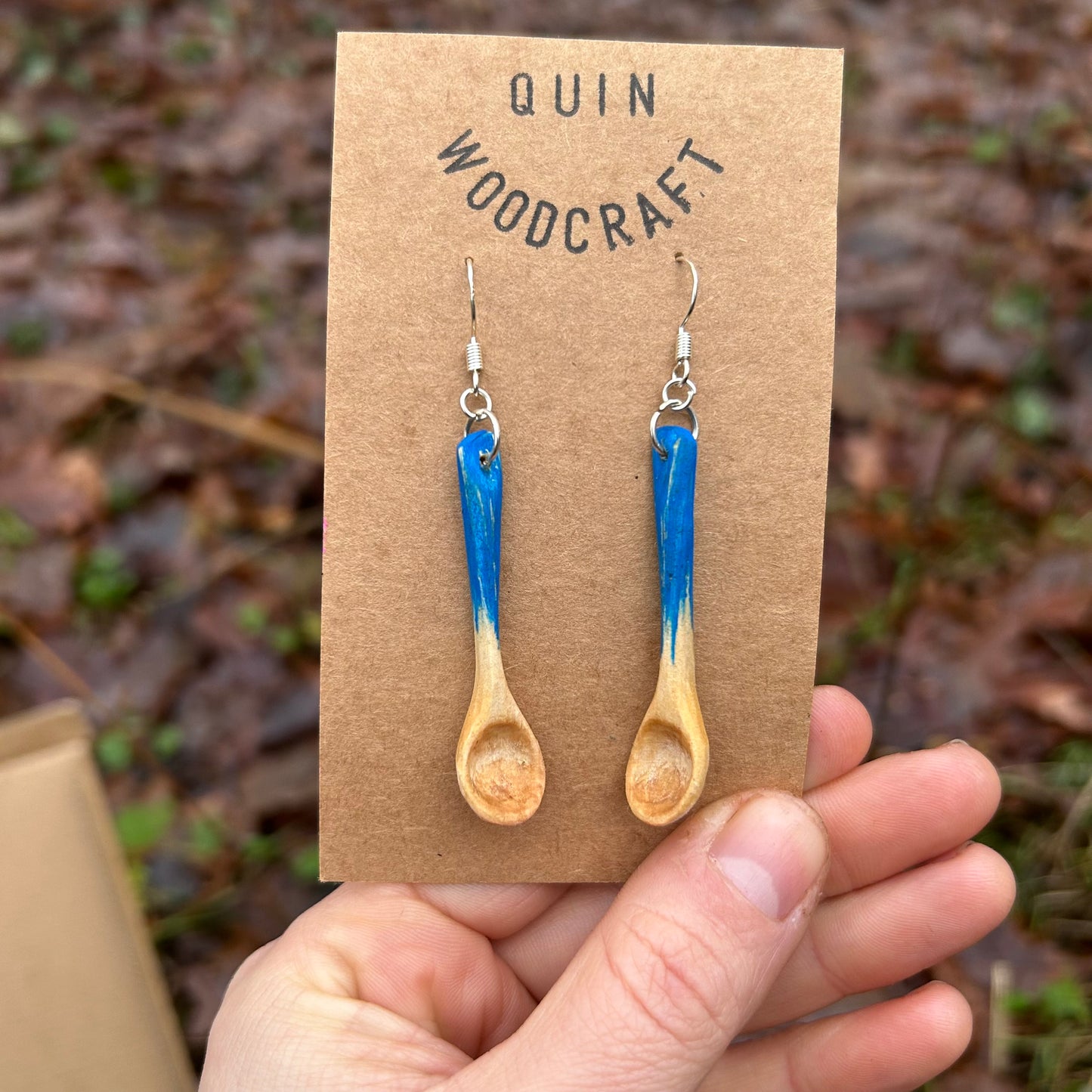 Tiny Spoon Earrings - Kingfisher Blue ~ Hazel Wood