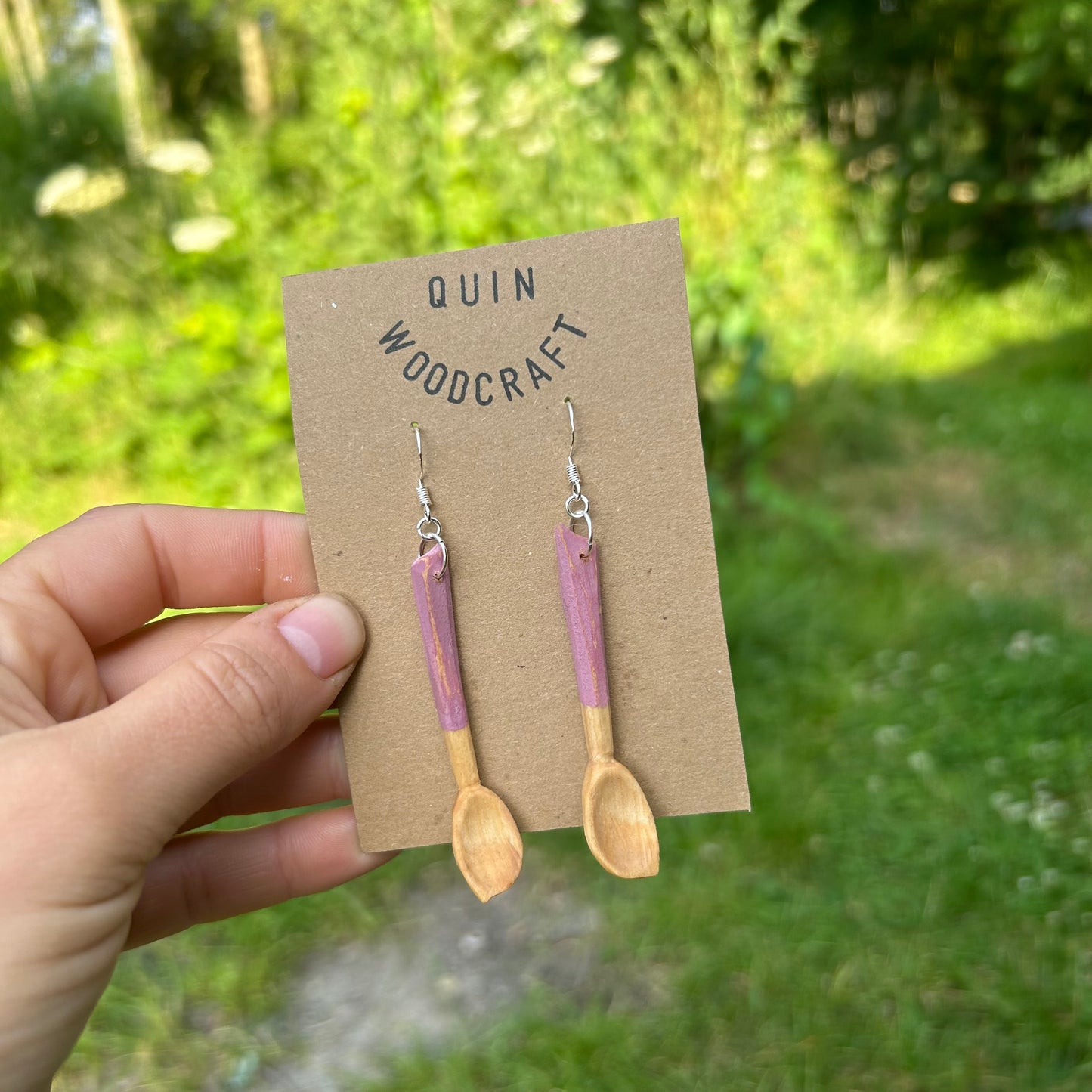 Tiny Spoon Earrings ~ Silver Birch (Pink)