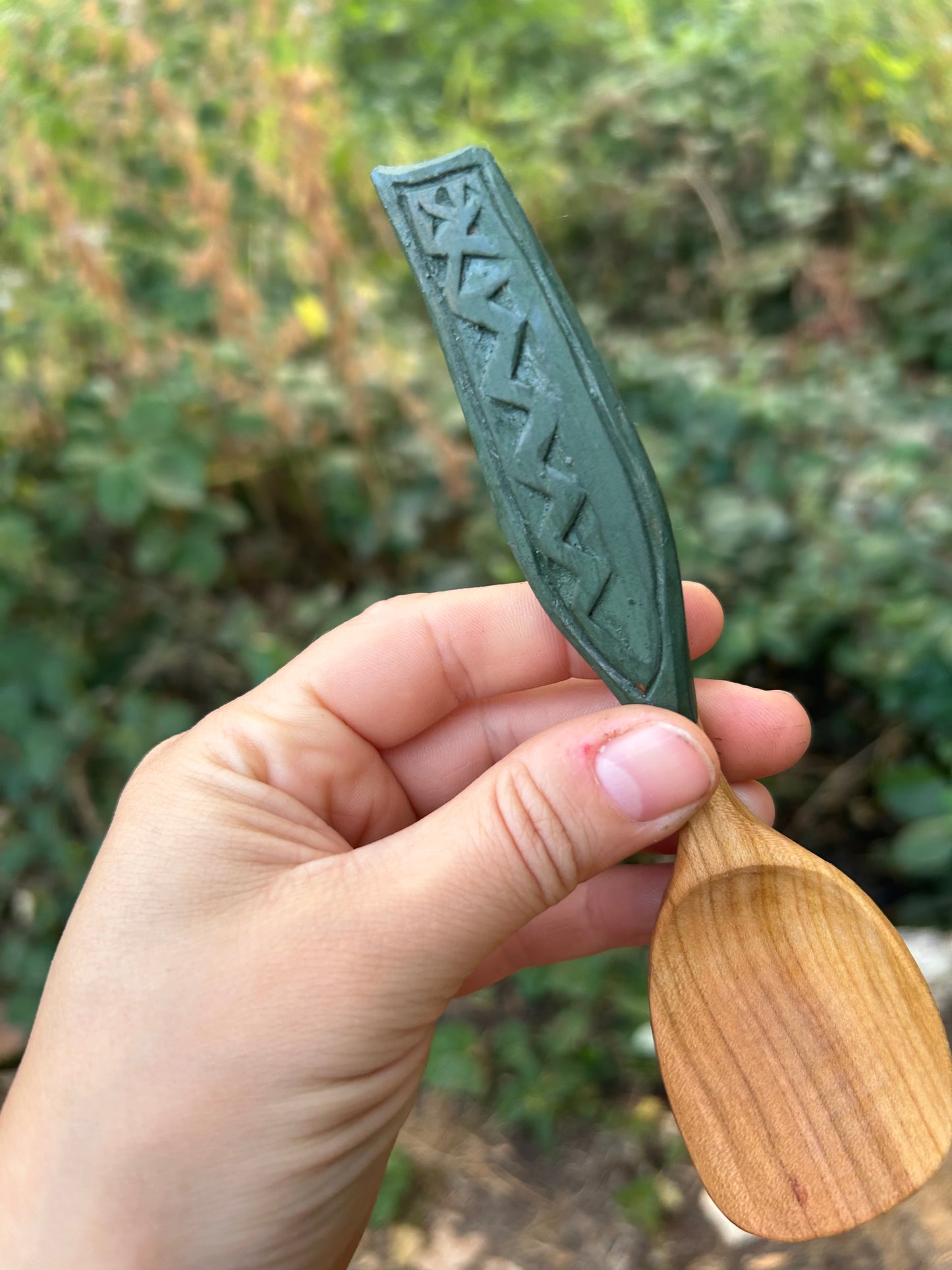 Deep Green ~ Eating Spoon ~ Cherry Wood