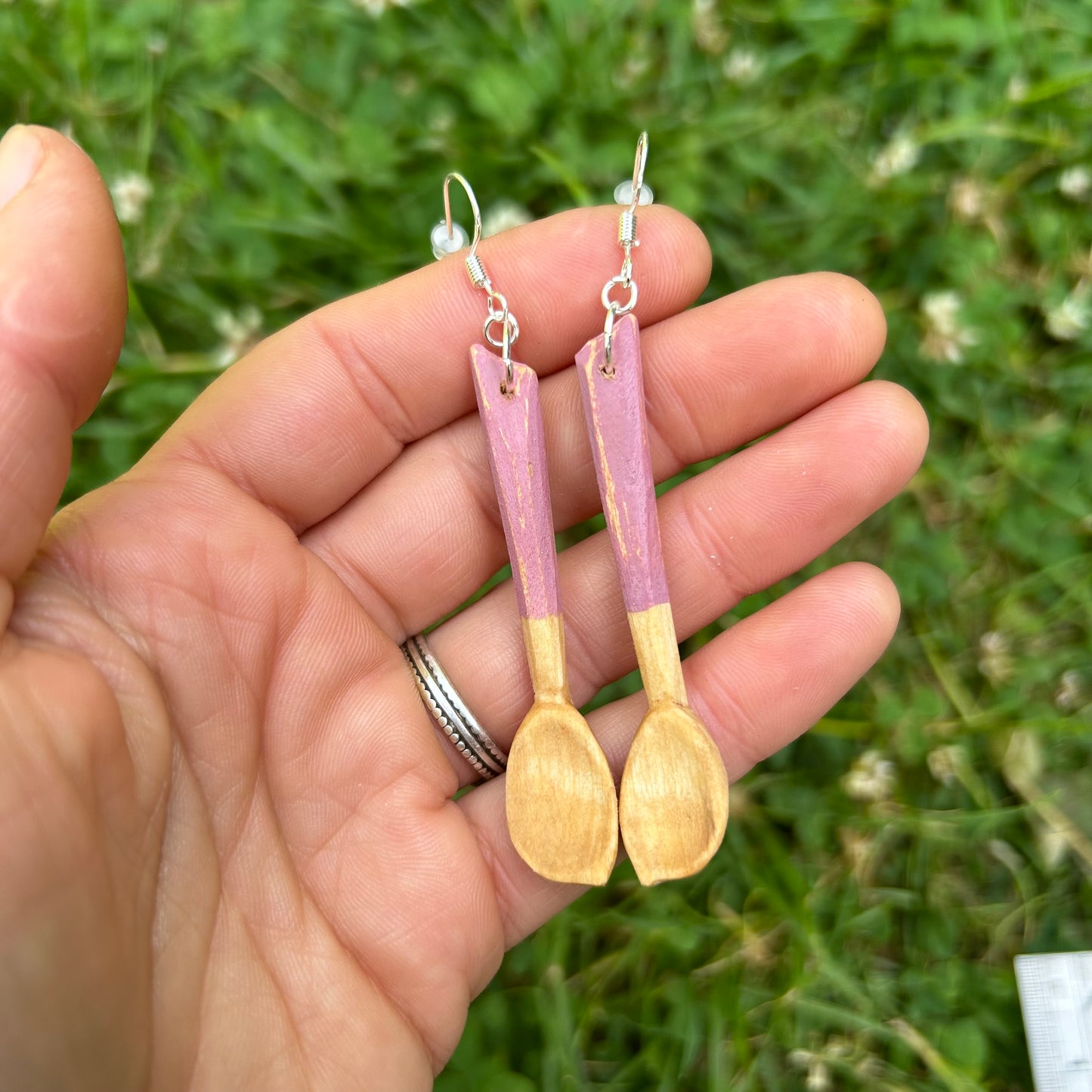 Tiny Spoon Earrings ~ Silver Birch (Pink)