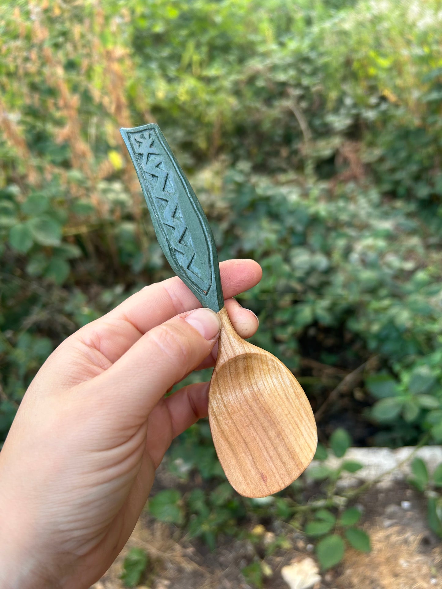 Deep Green ~ Eating Spoon ~ Cherry Wood