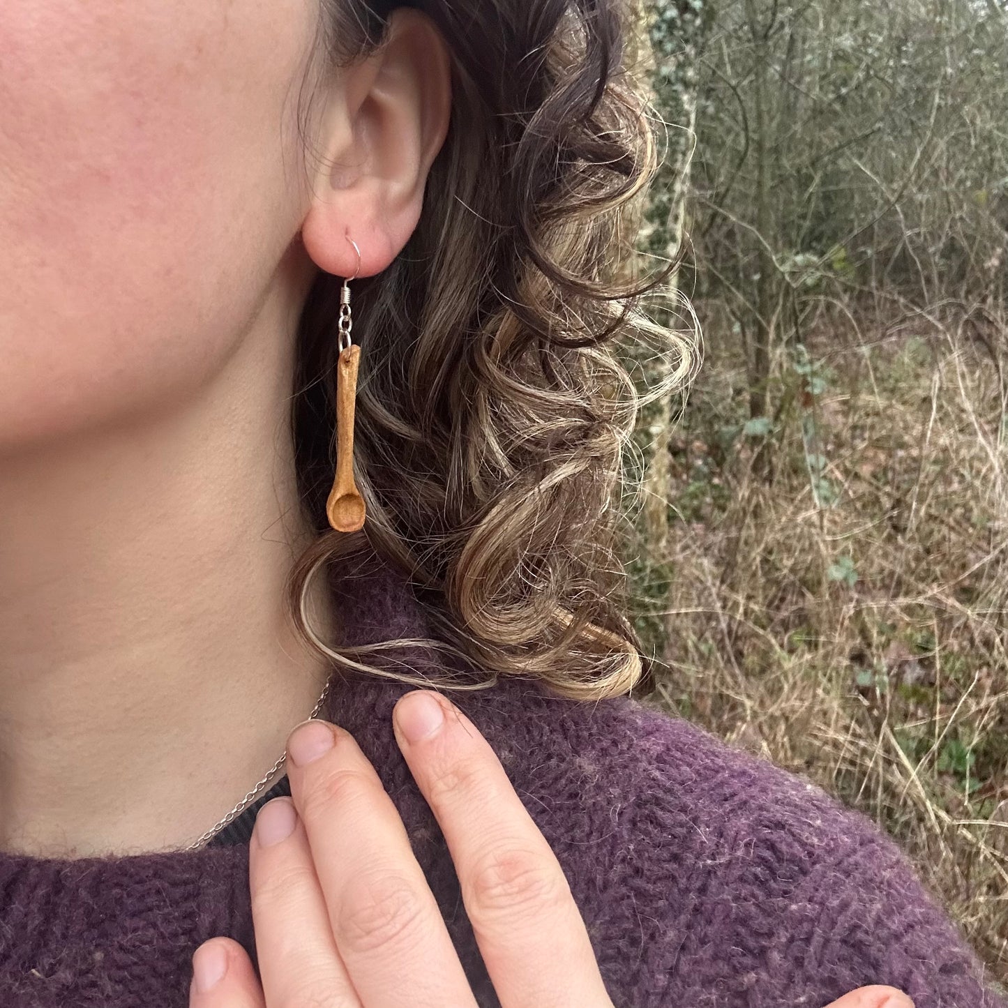 Tiny Spoon Earrings ~ Cherry Wood