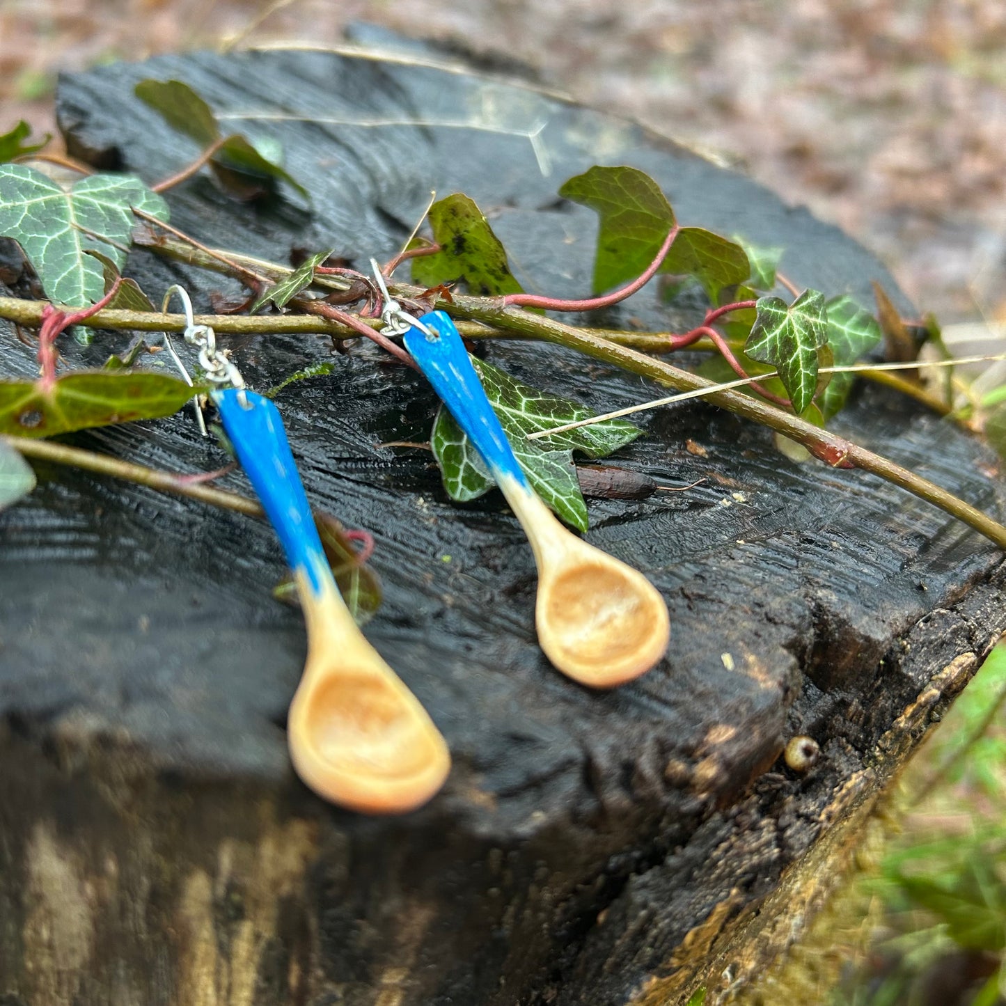 Tiny Spoon Earrings - Kingfisher Blue ~ Hazel Wood