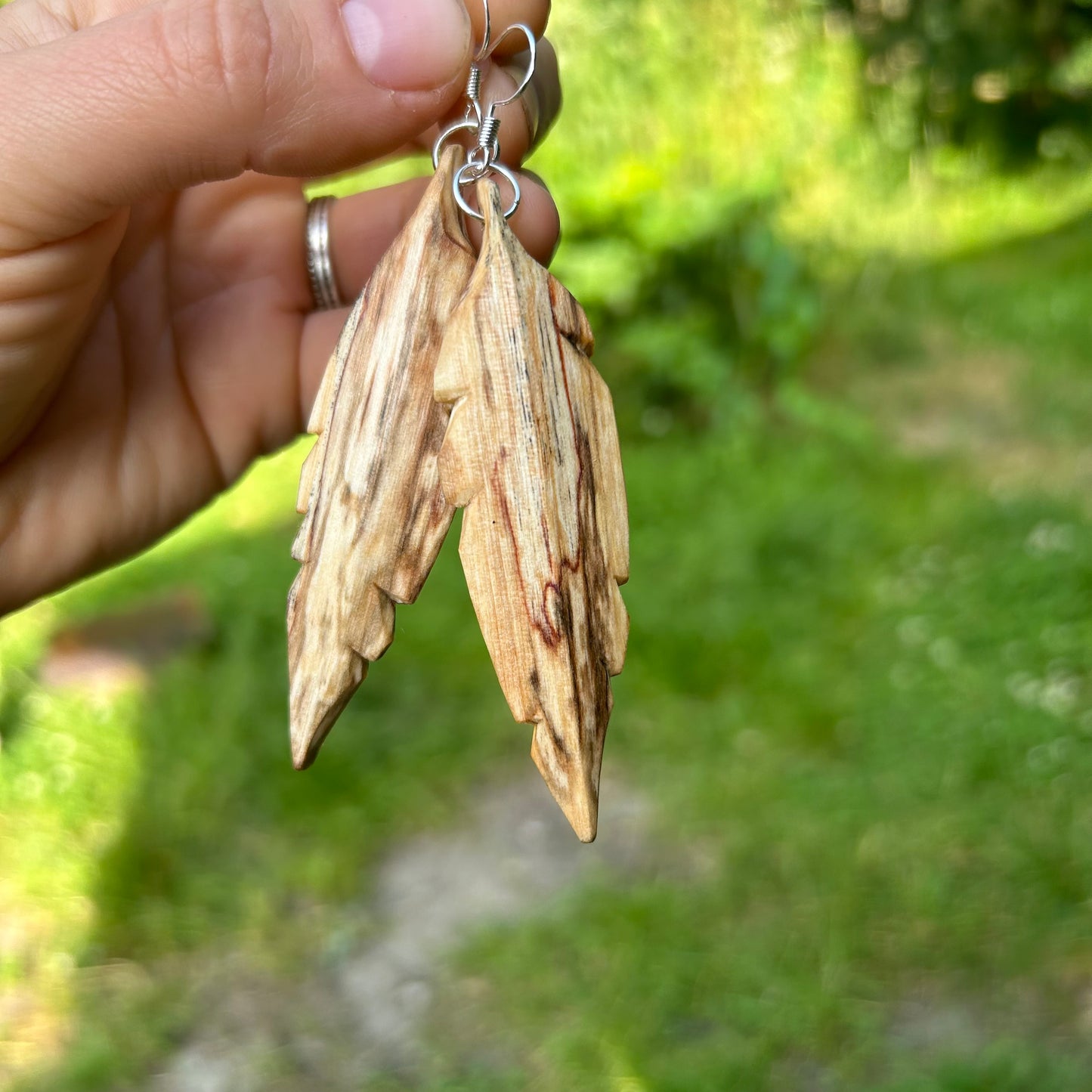 Feather Earrings ~ Spalted Beech (large)