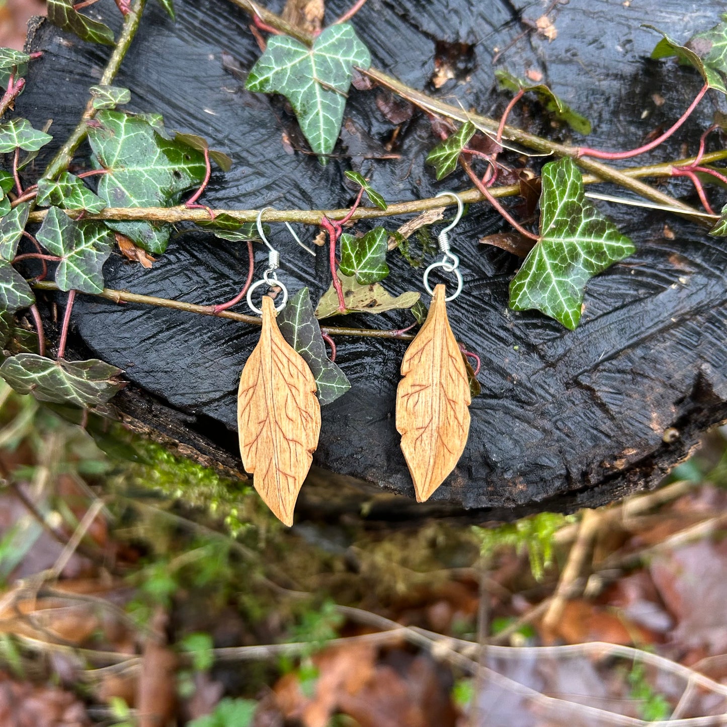 Leaf Earrings ~ Cherry Wood