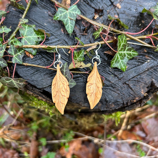 Leaf Earrings ~ Cherry Wood
