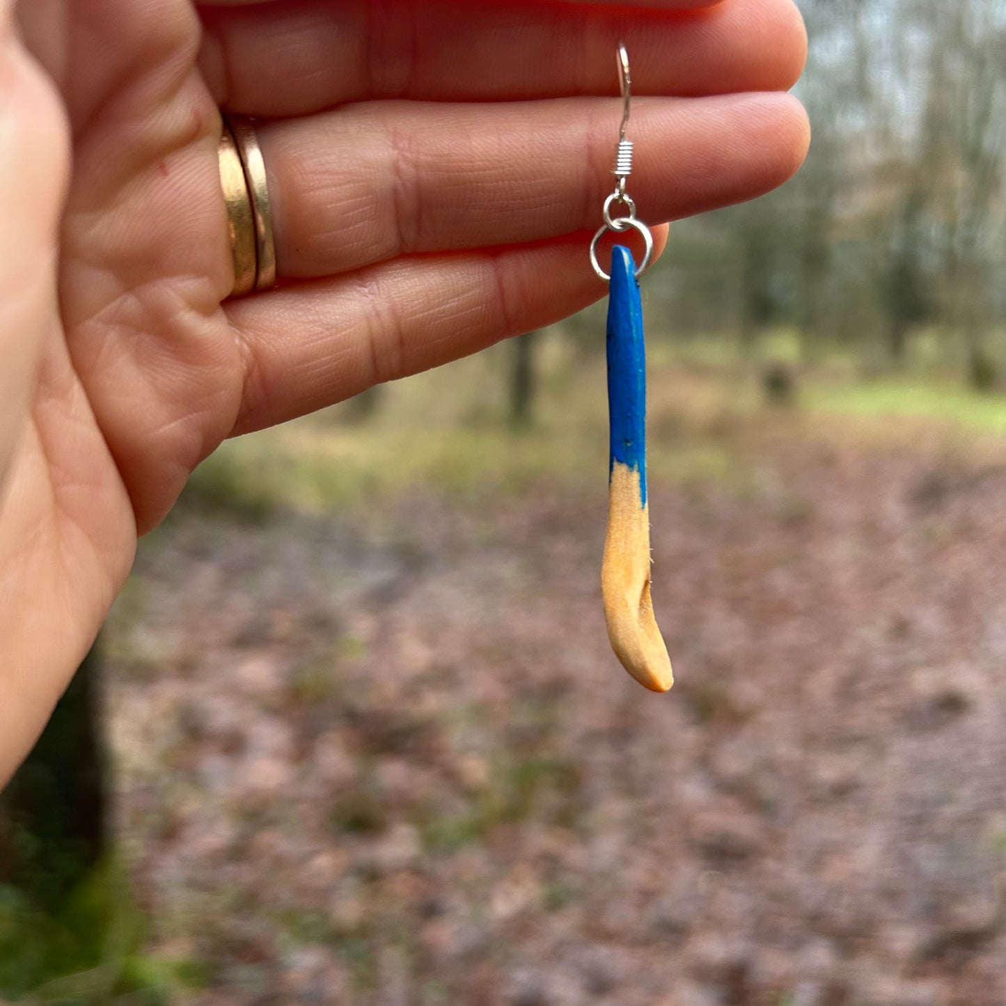 Tiny Spoon Earrings - Kingfisher Blue ~ Hazel Wood