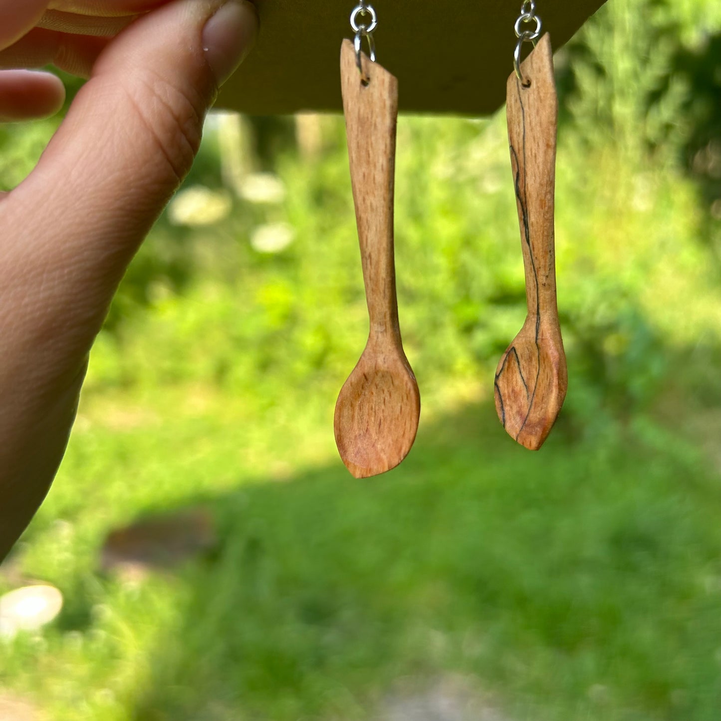 Tiny Spoon Earrings ~ Spalted Beech