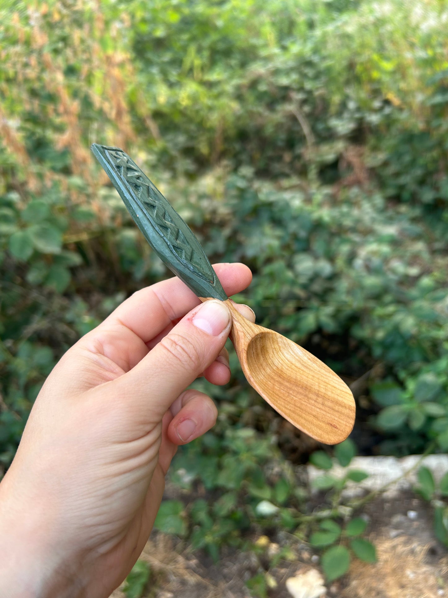 Deep Green ~ Eating Spoon ~ Cherry Wood