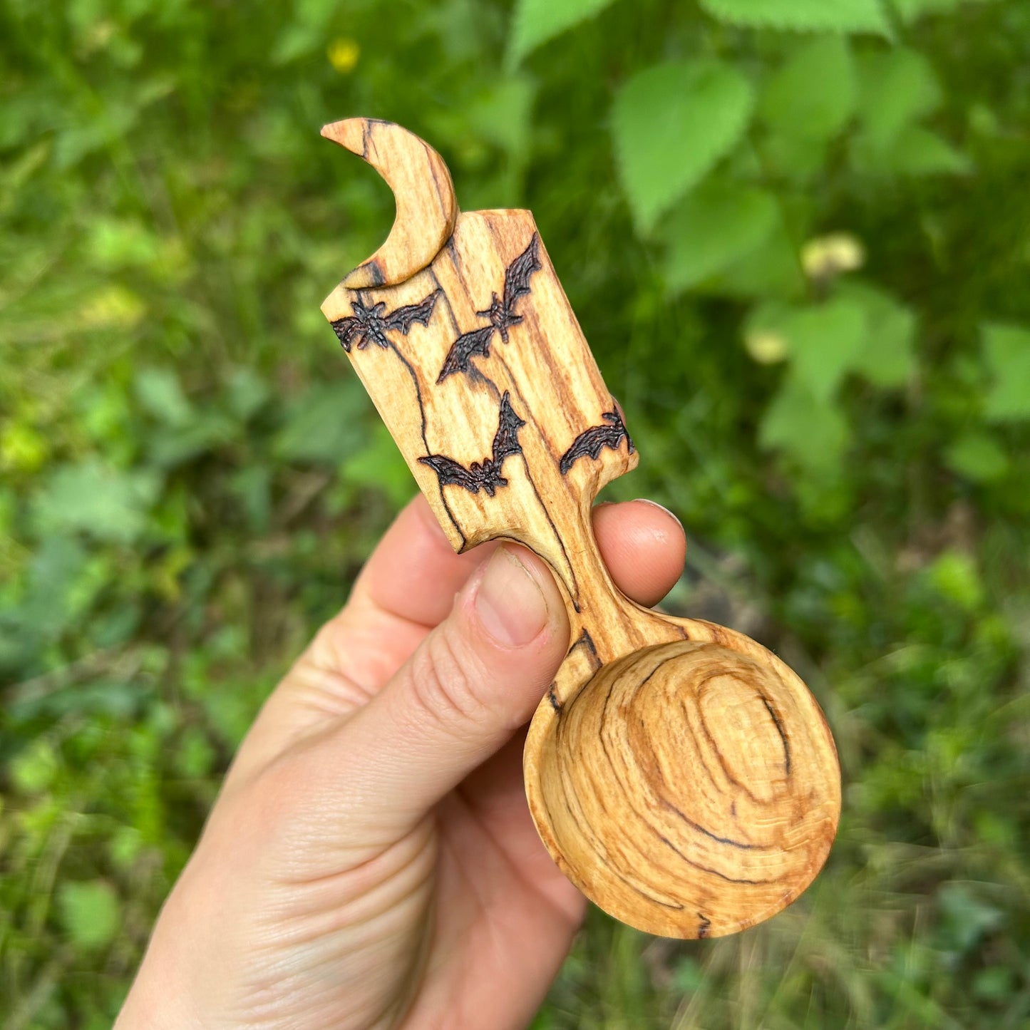 Bats Beneath The Moon ~ Coffee Scoop ~ Spalted Beech