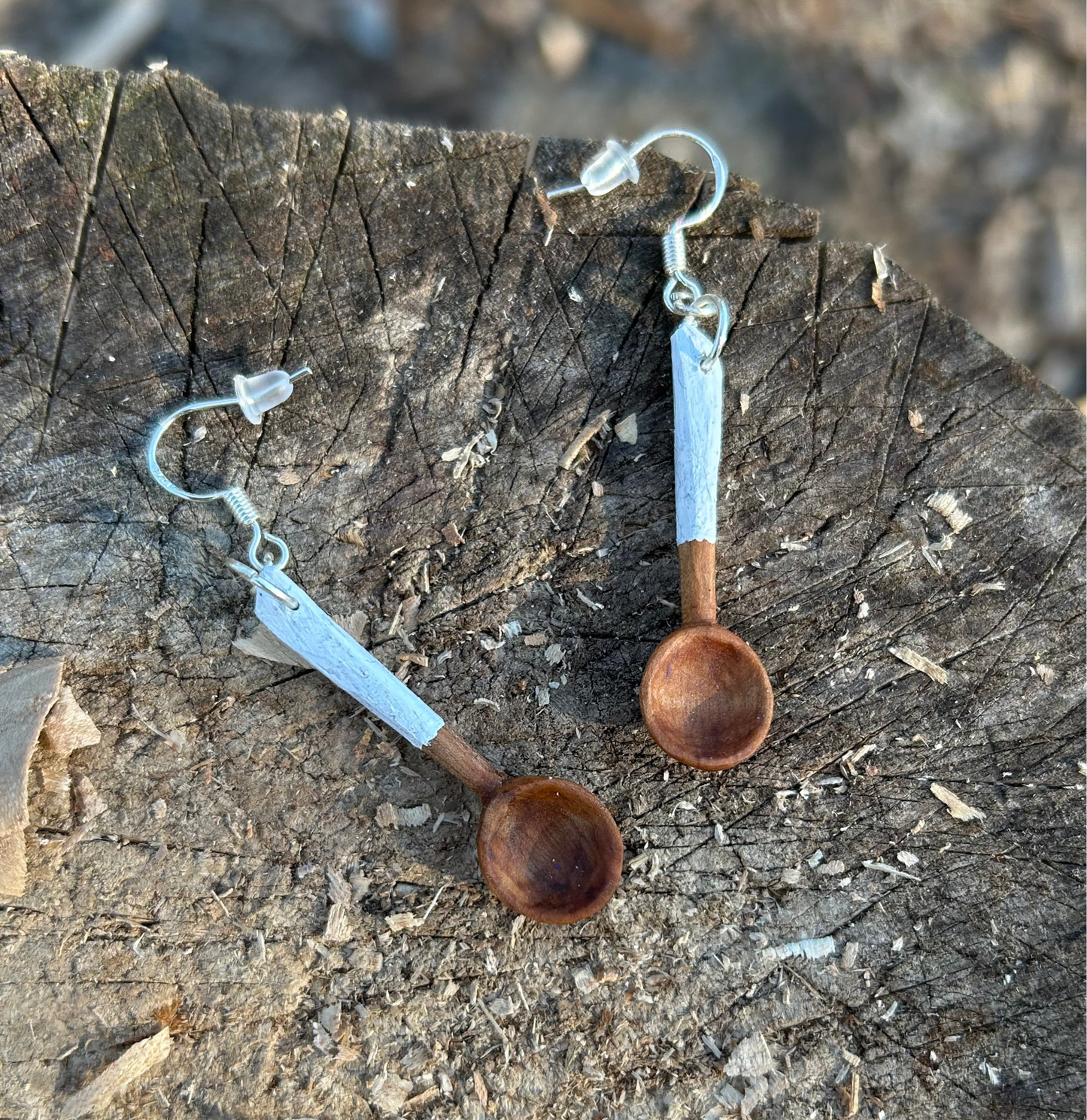 Tiny Spoon Earrings ~ White Cherry