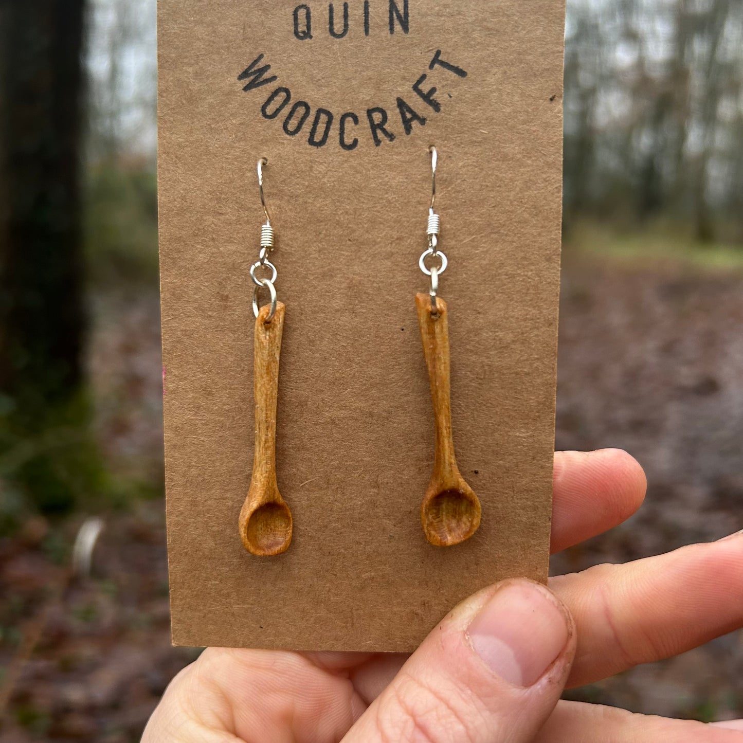 Tiny Spoon Earrings ~ Cherry Wood