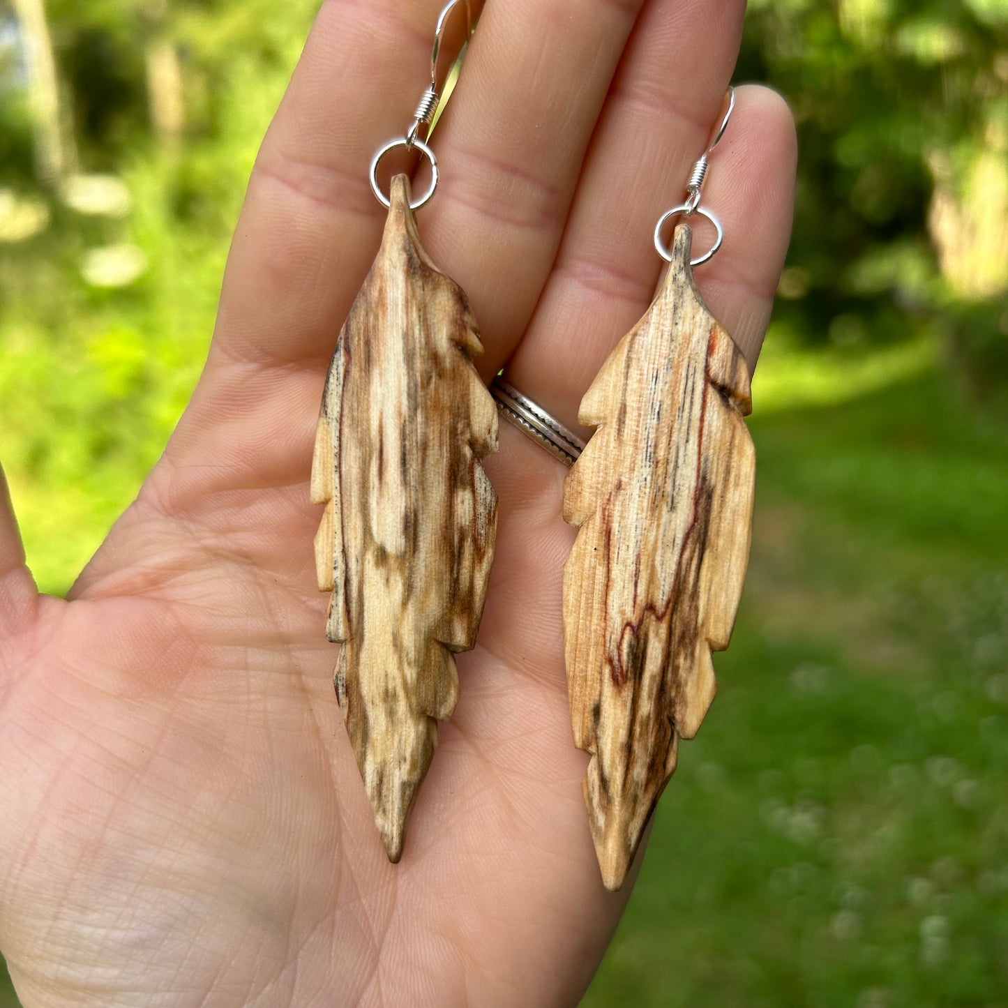 Feather Earrings ~ Spalted Beech (large)