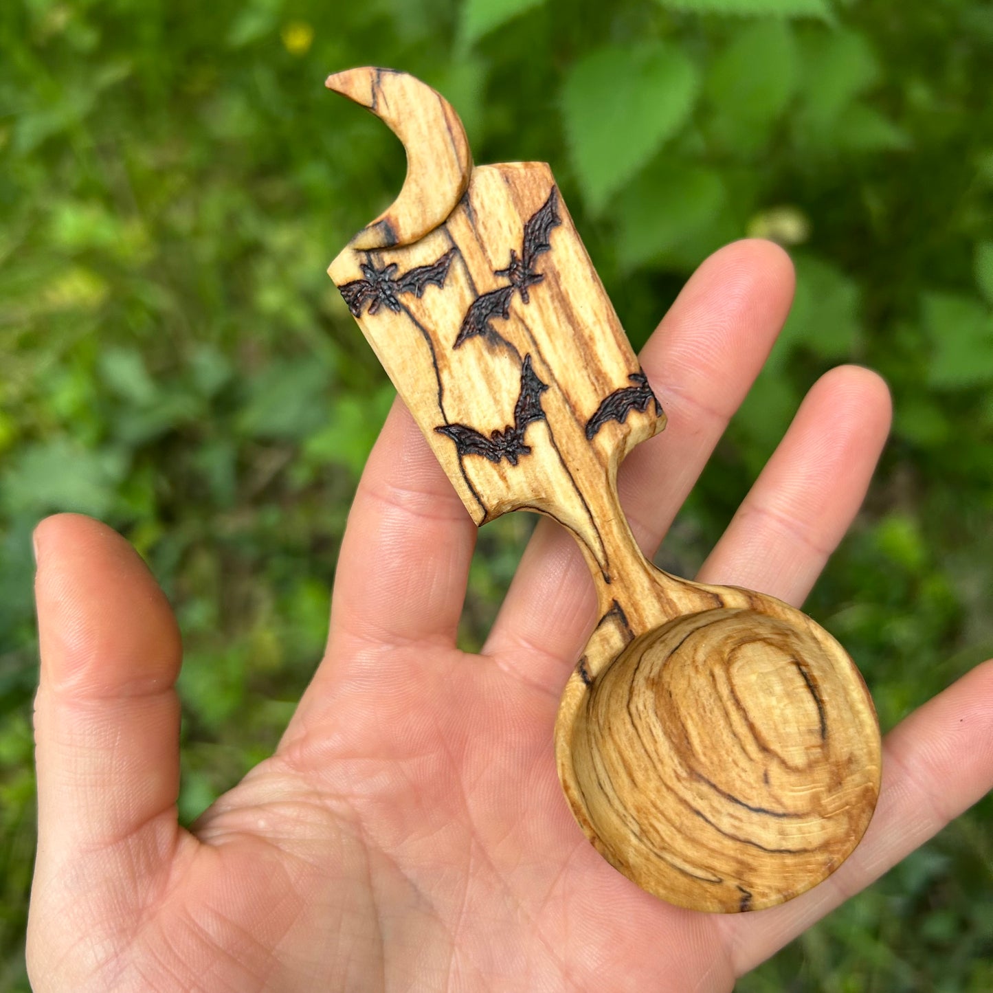 Bats Beneath The Moon ~ Coffee Scoop ~ Spalted Beech