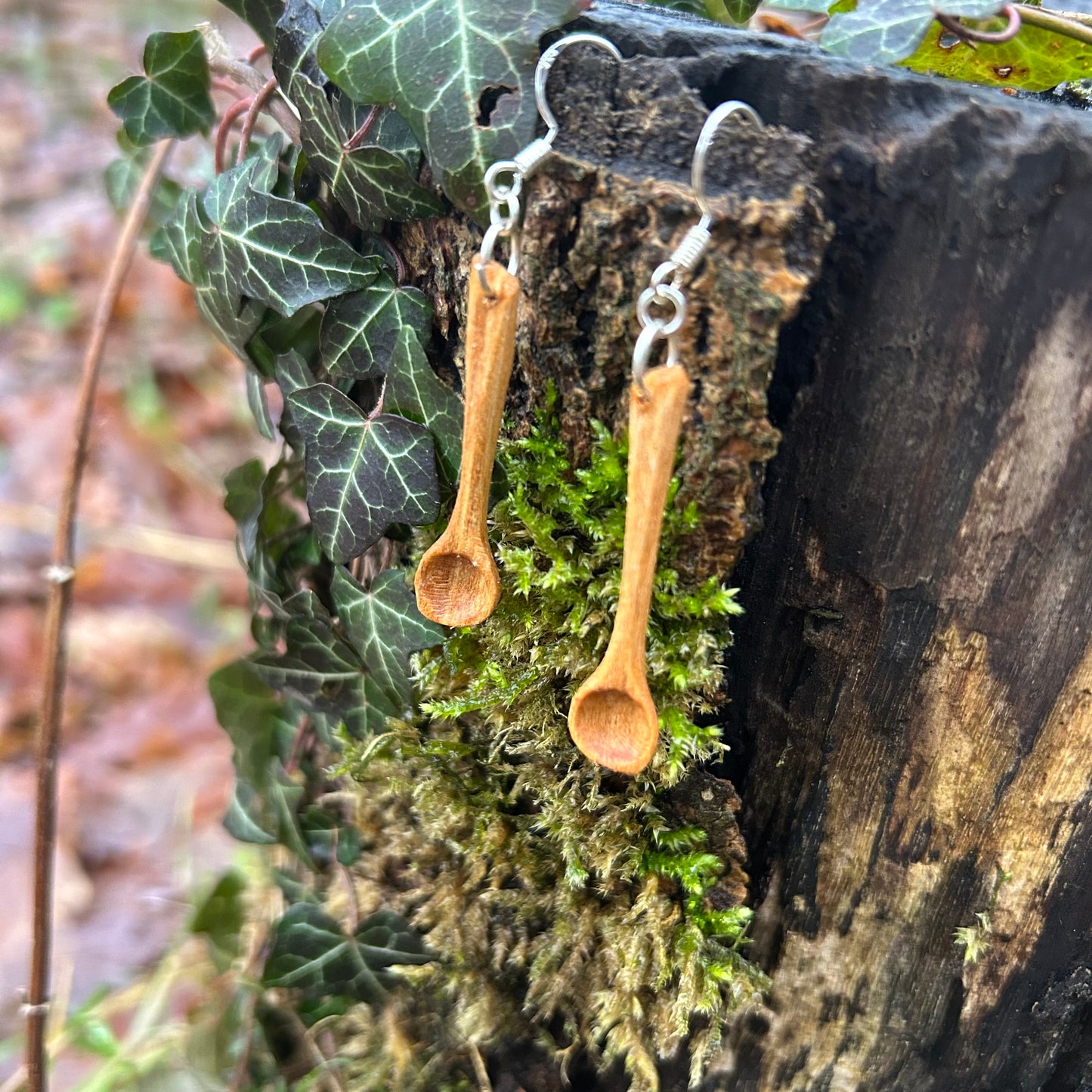 Tiny Spoon Earrings ~ Cherry Wood