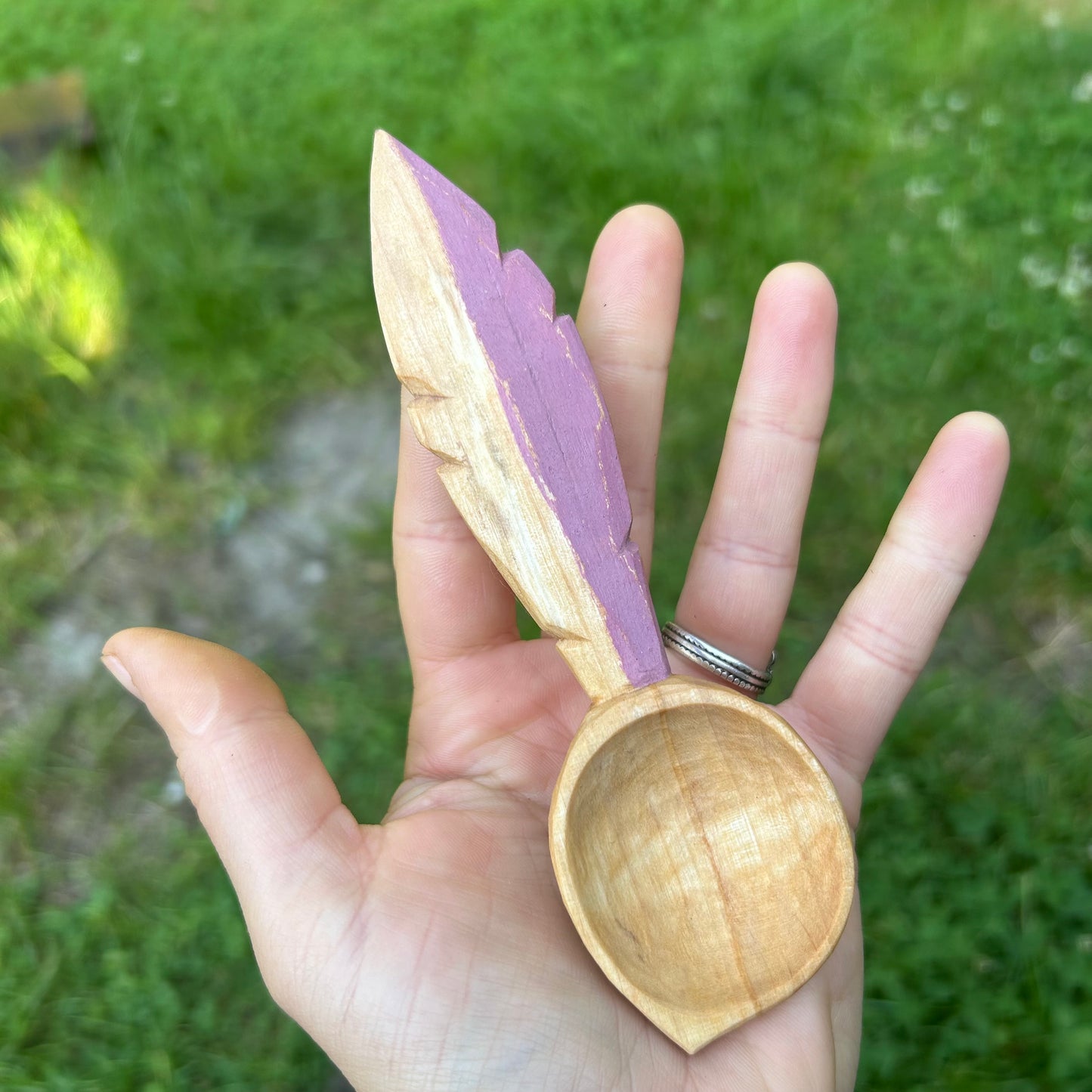 Pink Feather Coffee Scoop ~ Silver Birch