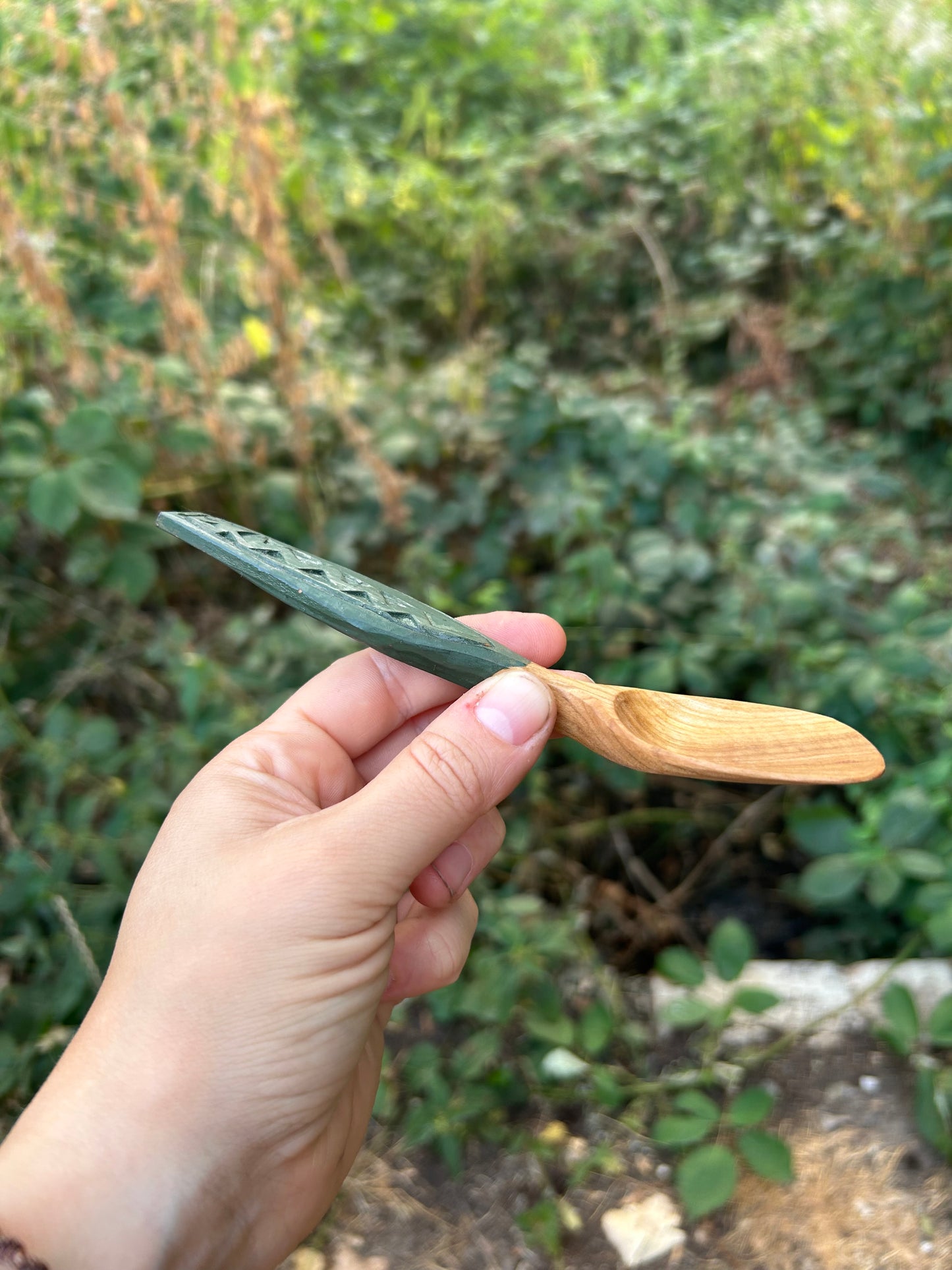 Deep Green ~ Eating Spoon ~ Cherry Wood