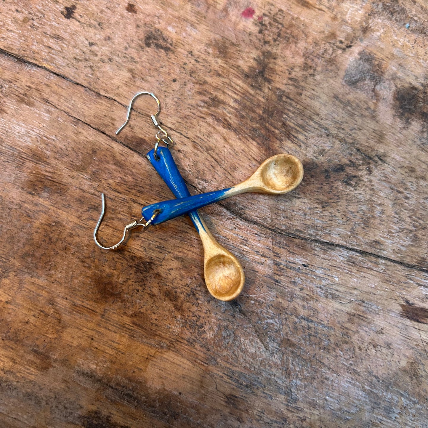 Tiny Spoon Earrings - Kingfisher Blue ~ Hazel Wood