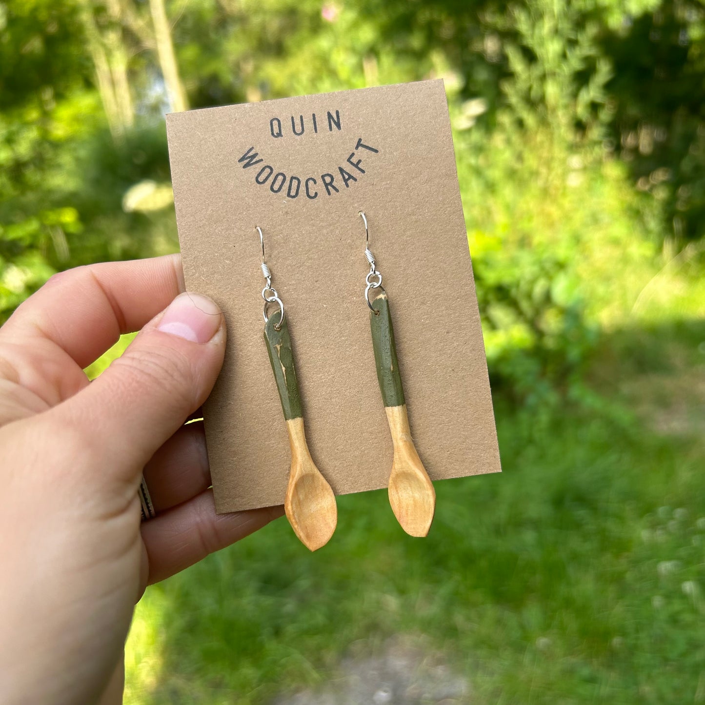 Tiny Spoon Earrings ~ Silver Birch (Green)