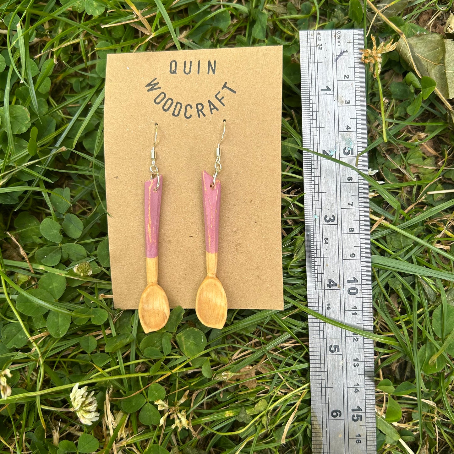 Tiny Spoon Earrings ~ Silver Birch (Pink)