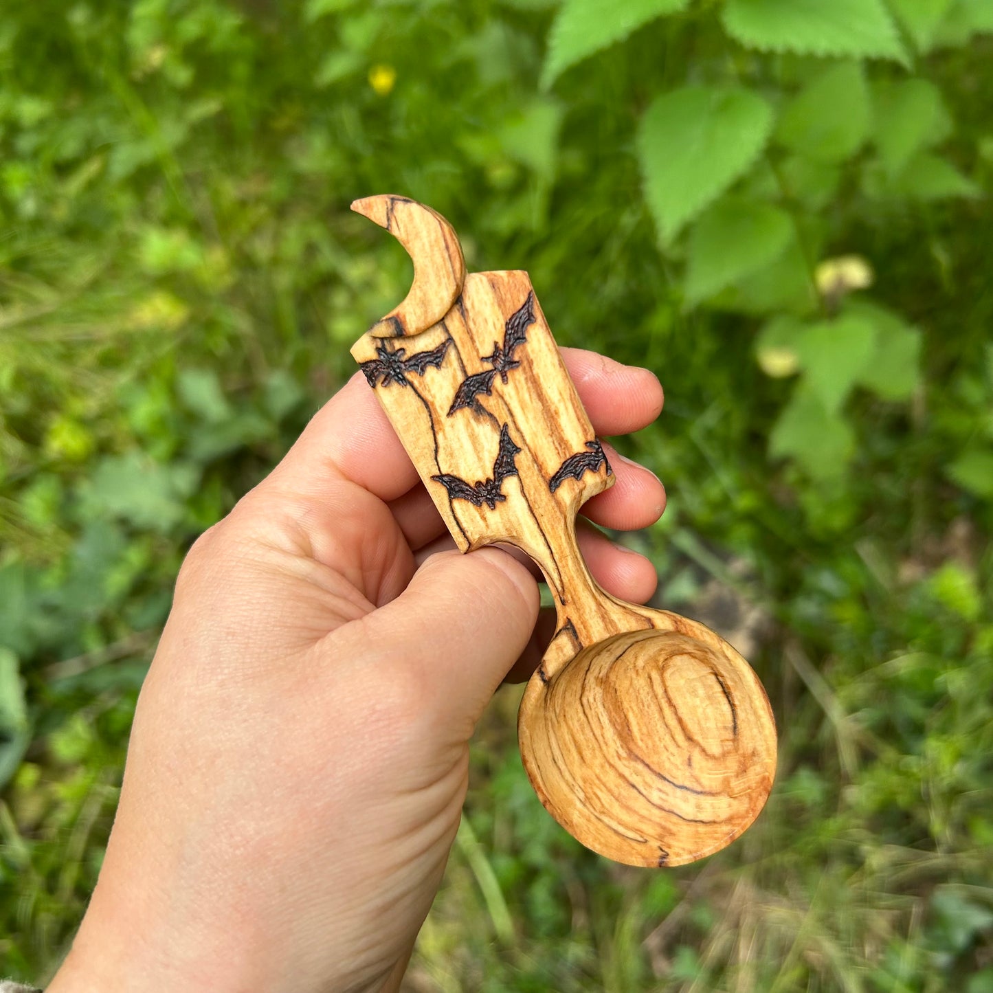 Bats Beneath The Moon ~ Coffee Scoop ~ Spalted Beech