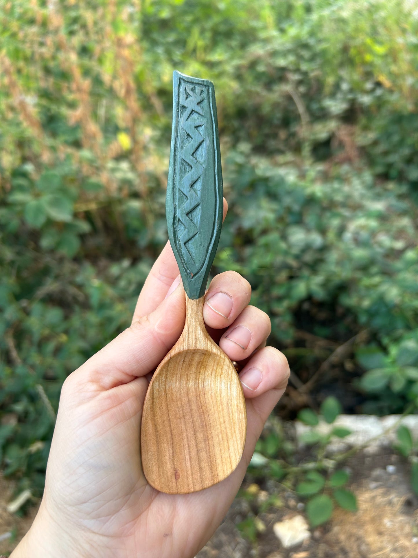 Deep Green ~ Eating Spoon ~ Cherry Wood