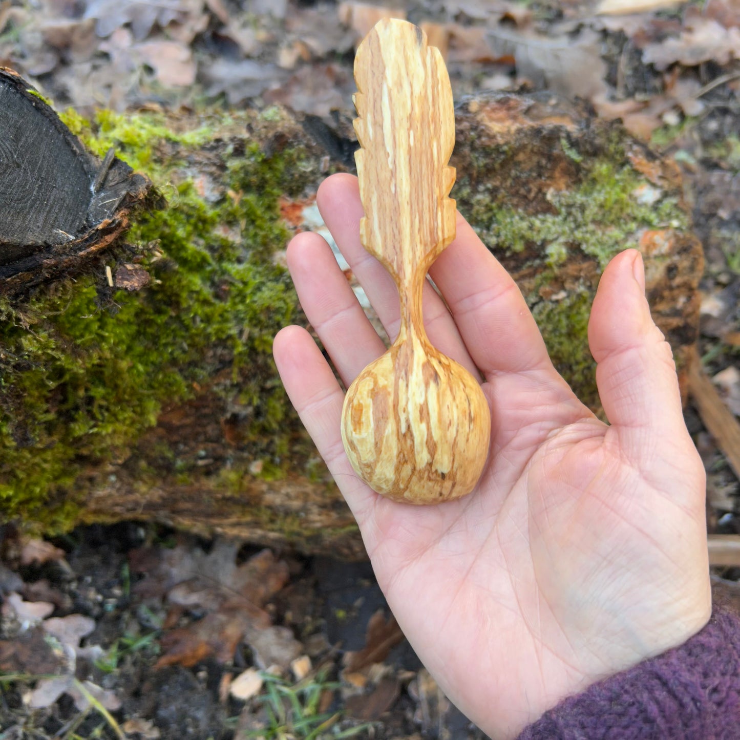A-symmetrical Feather Scoop ~ Spalted Beech
