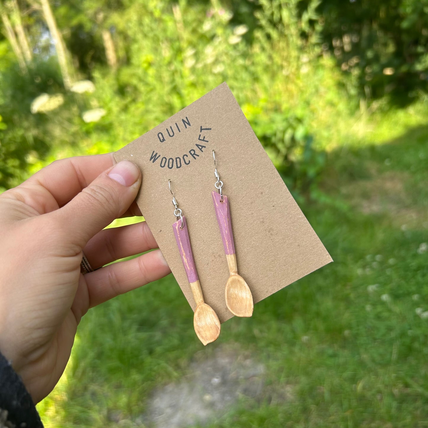 Tiny Spoon Earrings ~ Silver Birch (Pink)