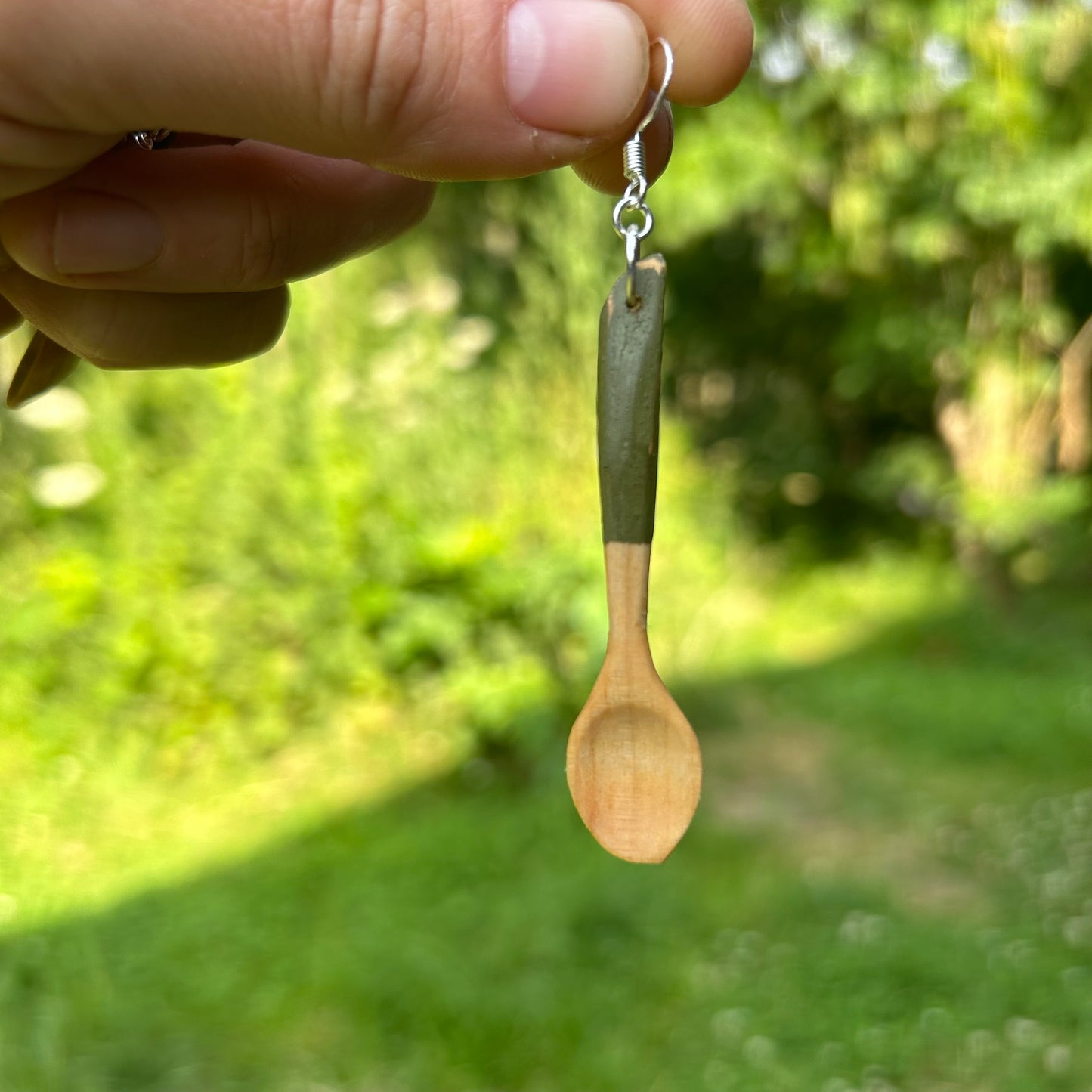 Tiny Spoon Earrings ~ Silver Birch (Green)