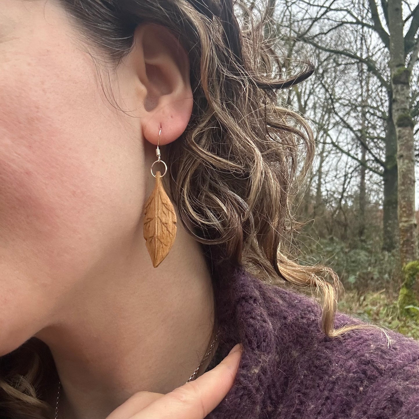 Leaf Earrings ~ Cherry Wood
