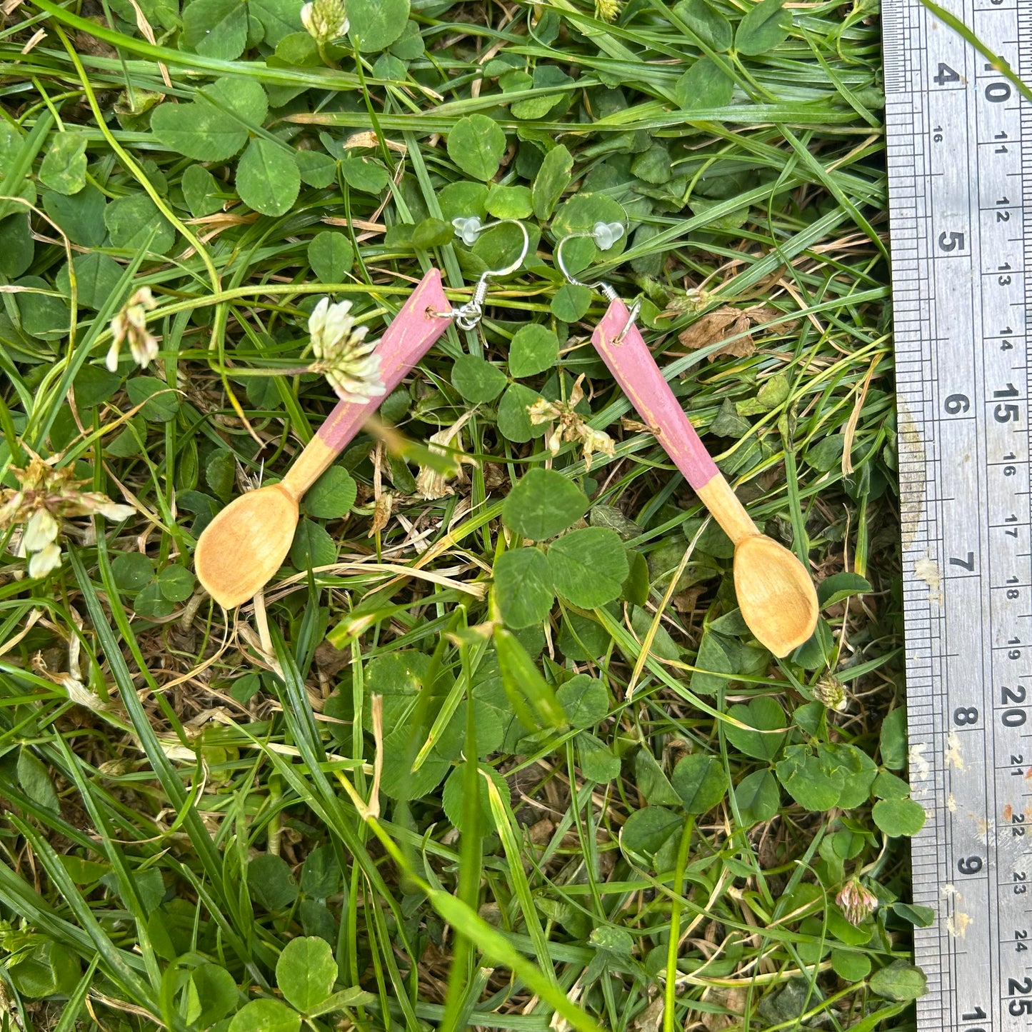 Tiny Spoon Earrings ~ Silver Birch (Pink)