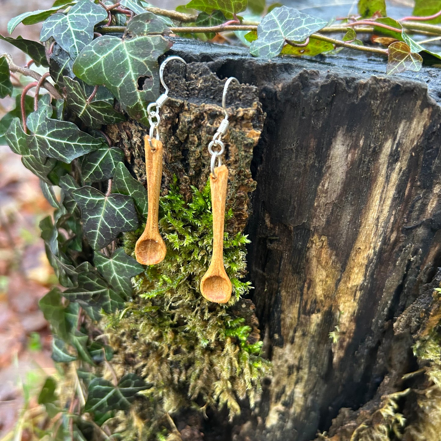 Tiny Spoon Earrings ~ Cherry Wood