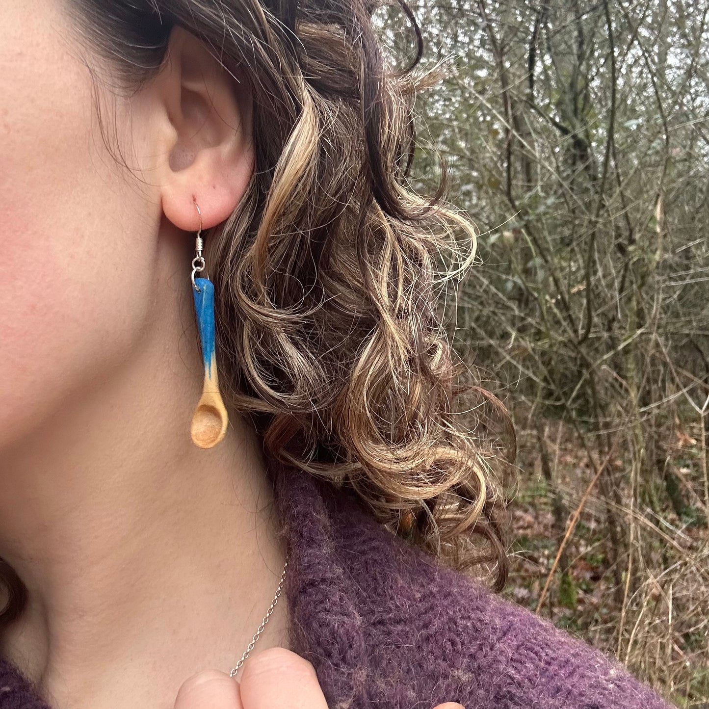 Tiny Spoon Earrings - Kingfisher Blue ~ Hazel Wood