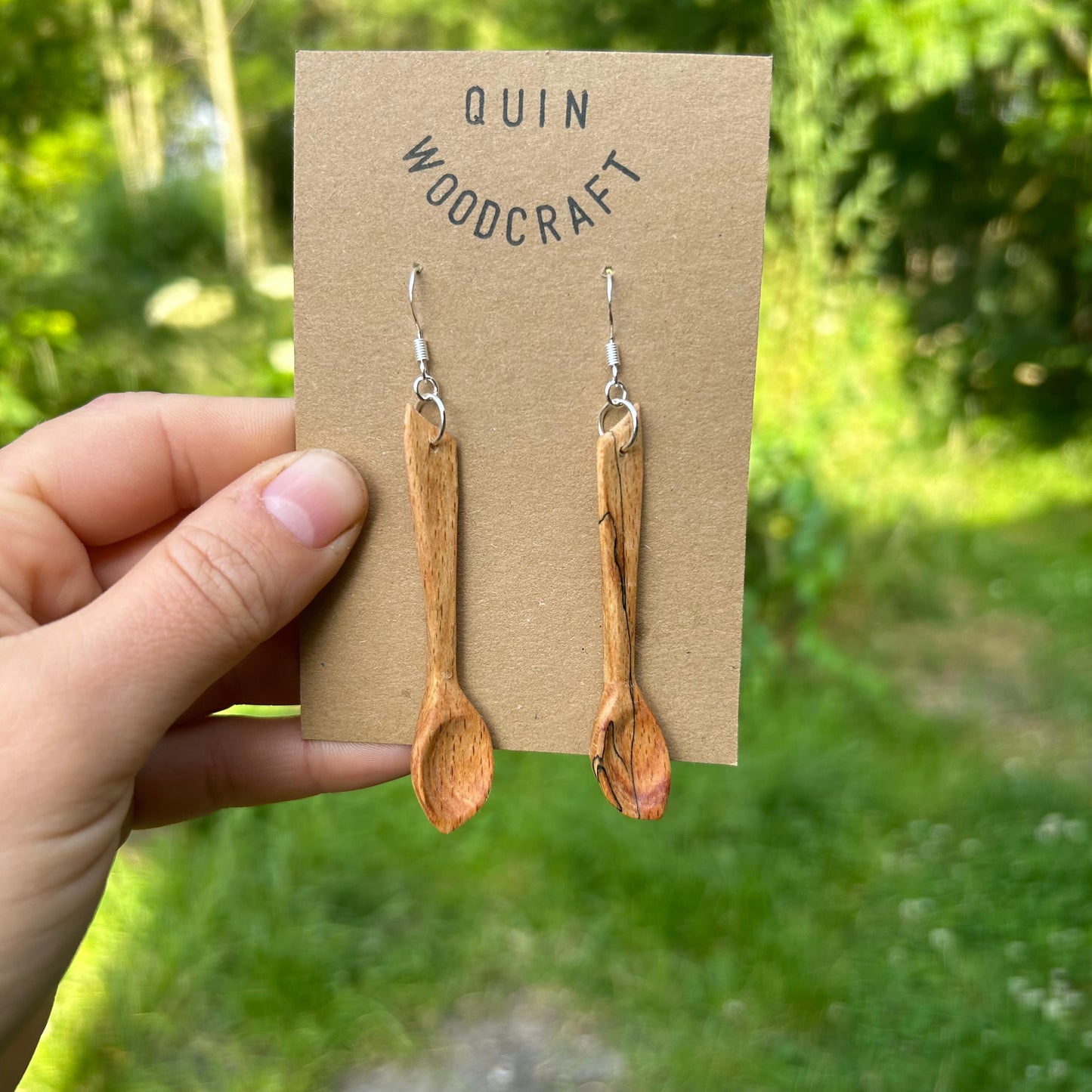 Tiny Spoon Earrings ~ Spalted Beech